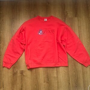 Vintage Pink Embroidered Texas Crew Neck Sweatshirt